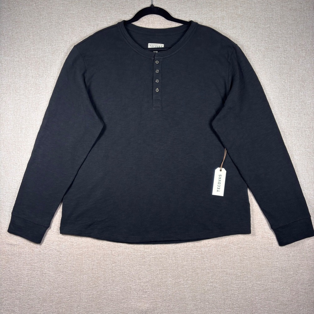 NWT Tecovas Mens Cotton Slub Henley Shirt Onyx Black Long Sleeve XL